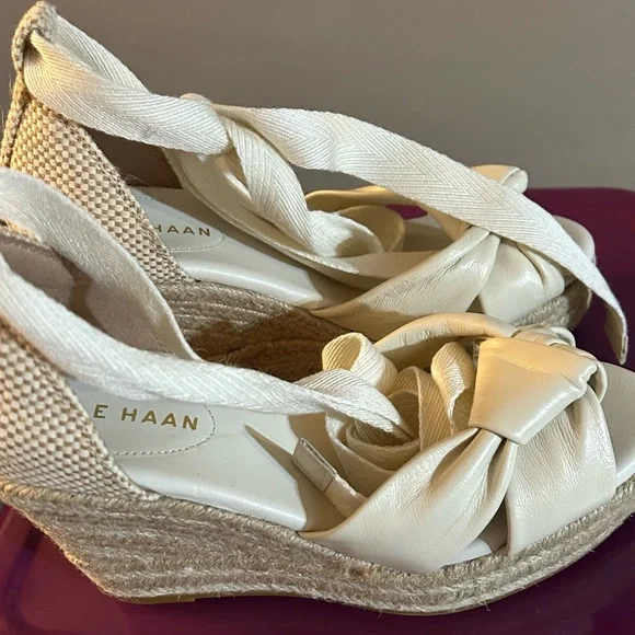 Cole Haan Cloudfeel Hampton Wedge Jute Heel Leather Sandals - Picture 11 of 16